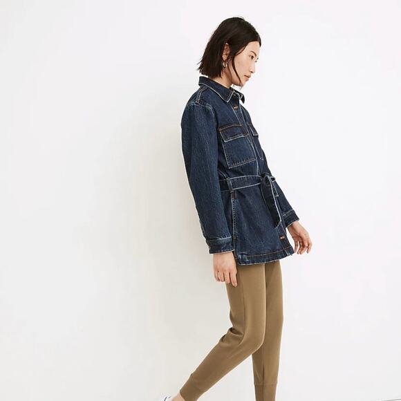 MADEWELL Denim Tie-Waist Shirt-Jacket Dark Wash {B26} - Picture 2 of 4